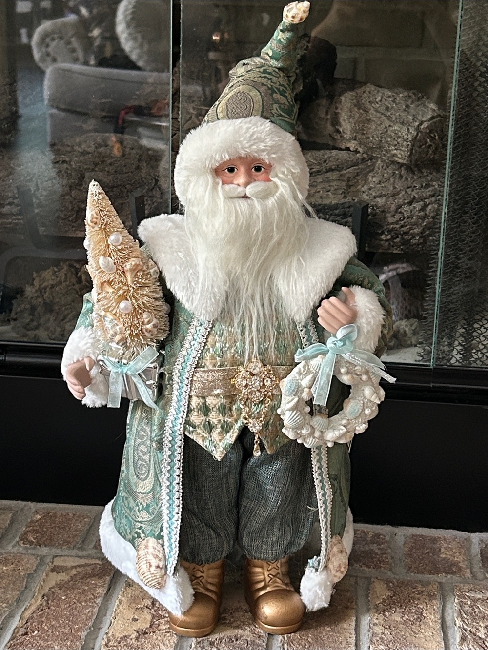 NEW! LARGE Vintage Inspired Coastal Beach Christmas Holiday Santa Figurine Doll